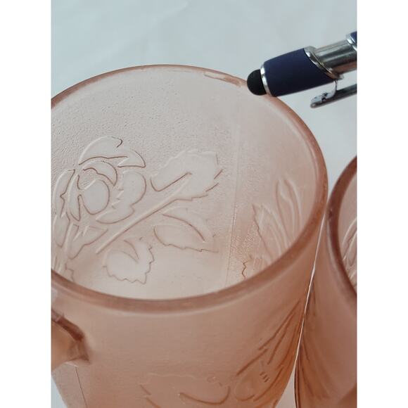 Vintage Pink Depression Glass Arcoroc France Rosaline Rose Coffee Mug Set of 4 - Picture 6 of 10